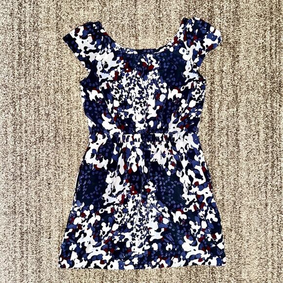 Banana Republic Women Short Sleeve Polyester Blue Multicolor Floral Mini Dress 4 - Picture 8 of 10